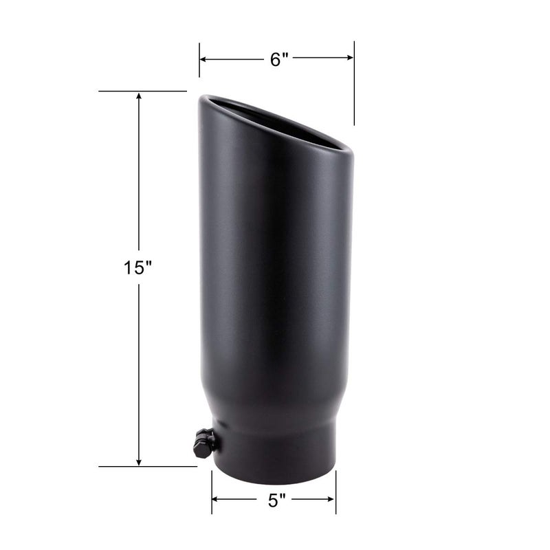 LCGP 5" Inlet Exhaust Tip, 6" Outlet 15" Long Bolt On Stainless Steel Diesel Exhaust Tailpipe Black - Image 2